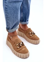 Zamszové dámské polobotky na platformě s ozdobou tmavě béžové Lewski model 21636657 - Boto