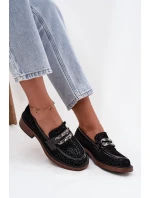 Semišové dámské mokasiny s ozdobou model 21713887 Černé - D&A