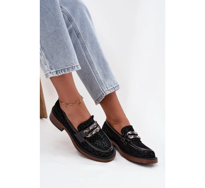 Semišové dámské mokasiny s ozdobou model 21713887 Černé - D&A