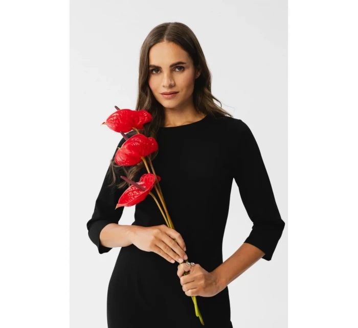 S350 Plášťové šaty s rázporkom vpredu - čierne