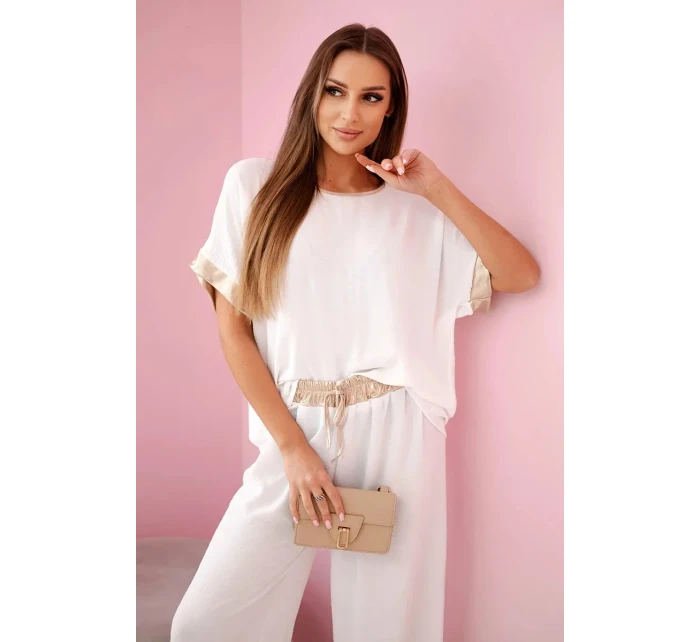 Súprava z viskózy so zlatým lemovaním ecru