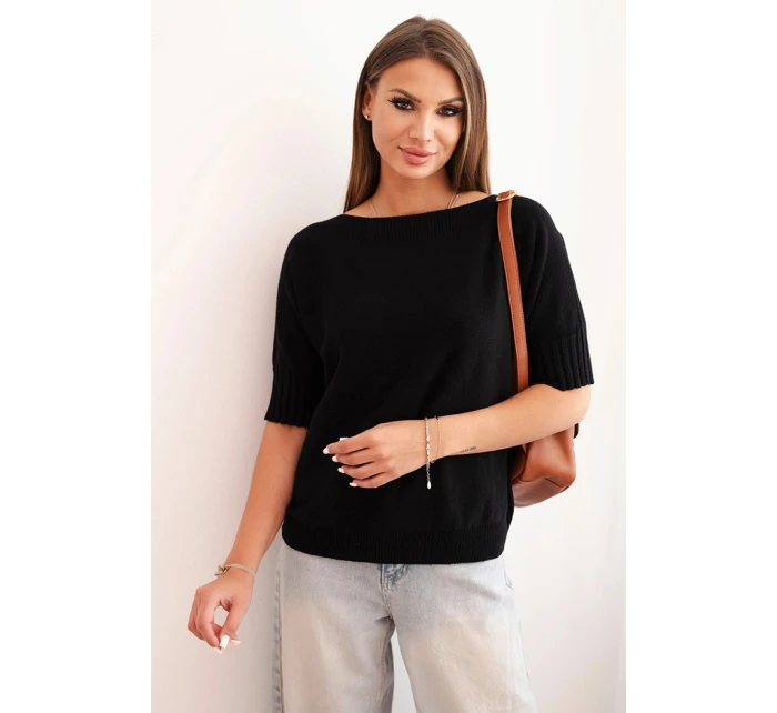 Dámsky viskózový sveter s krátkymi rukávmi čierny