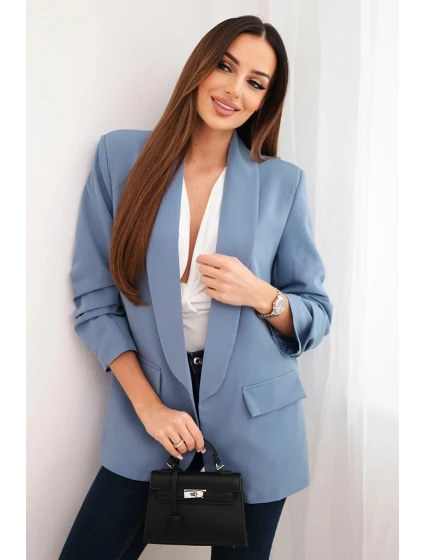 Elegantní sako s klopami model 21819283 modré - K-Fashion