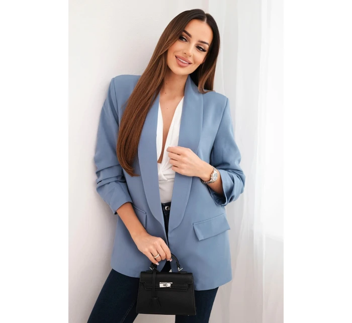 Elegantná bunda s klopami denimová modrá