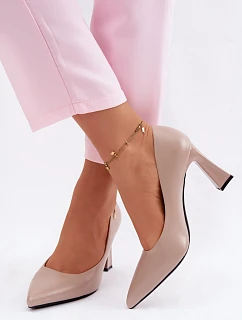 Elegantní lodičky na podpatku model 22100006 Béžové - VINCEZA