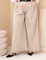 Plus veľkosť dámske široké nohavice z viskózy s opaskom béžová