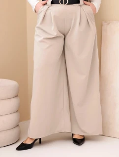 Plus veľkosť dámske široké nohavice z viskózy s opaskom béžová