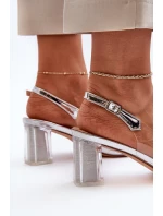 Průhledné sandály na podpatku s ozdobou stříbrné D&A model 21655900 - S.Barski Průhledné sandály na podpatku s ozdobou stříbrné D&A model 21655900 - S.Barski