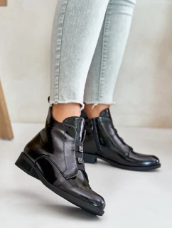 Lakované Boty Na Zip Zateplené Ploché Podpatky model 21674484 Černé - S.Barski