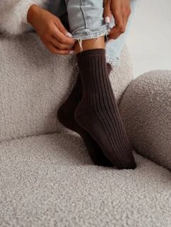Dámské froté ponožky s pruhy čokoládové