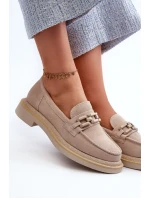 Dámske semišové mokasíny na podpätku s béžovým zdobením D&A Dámske semišové mokasíny na podpätku s béžovým zdobením D&A