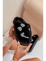 Dámske papuče Futrzane s aplikáciami a mašľou Black Linnorelia Dámske papuče Futrzane s aplikáciami a mašľou Black Linnorelia