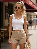 Dámske džínsové šortky s vysokým pásom, béžové, FashionStreet SY0551