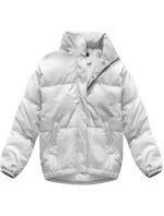 Biela krátka dámska zimná bunda s prírodným páperím (7113)