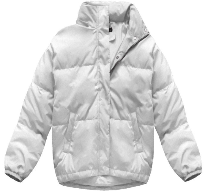 Krátka biela dámska zimná bunda s prírodnou páperovou výplňou (7113)
