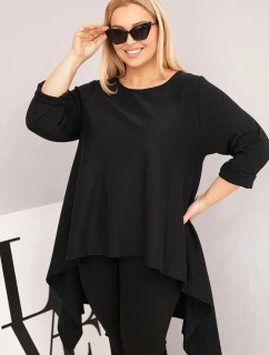 Dámska bavlnená tunika v nadmernej veľkosti s asymetrickým strihom čierna