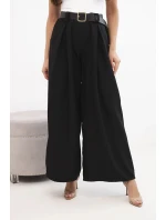 Dámske široké nohavice s opaskom čierne