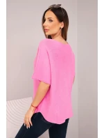 Dámsky sveter s krátkymi rukávmi a výstrihom do V svetloružový