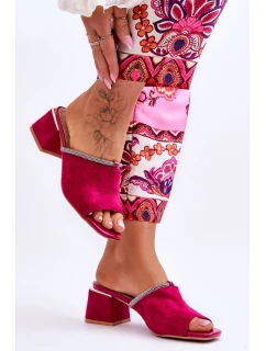 Zamszowe Klapki Na Obcasie S.Barski KV-612-2 Fuksja