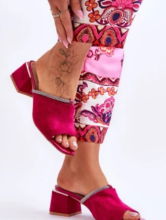 Semišové pantofle na vysokém podpatku model 21619092 Fuchsia - S.Barski