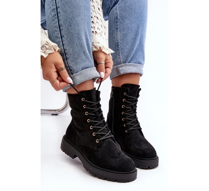 Damskie Botki Workery Na Suwak Czarne Ninsuni Damskie Botki Workery Na Suwak Czarne Ninsuni