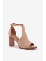 Sandały Na Słupku Z Eko Zamszu Beżowe Lanadriena