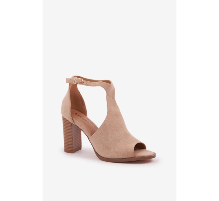 Sandały Na Słupku Z Eko Zamszu Beżowe Lanadriena