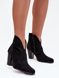 Dámské kotníčkové boty na podpatku z eko semiše černé model 21711578 - Boto
