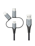 Vention USB-A 3v1 Micro-B USB-C Lightning kábel 1 m sivý