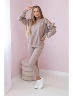 Sada mikiny s mašlí na rukávech a model 20180985 tmavě béžová - K-Fashion Sada mikiny s mašlí na rukávech a model 20180985 tmavě béžová - K-Fashion
