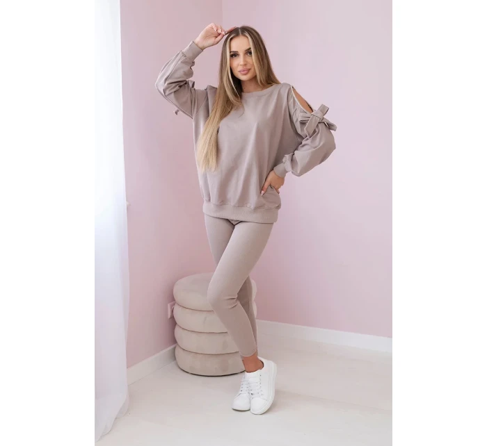 Sada mikiny s mašlí na rukávech a model 20180985 tmavě béžová - K-Fashion Sada mikiny s mašlí na rukávech a model 20180985 tmavě béžová - K-Fashion