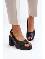 Zazoo 40376 Skórzane Sandały Na Masywnym Obcasie Czarne