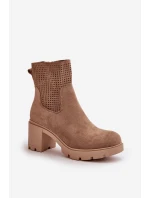Dámské boty na podpatku se zipem eko semišové béžové model 21668056 - Boto