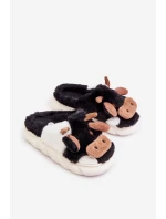 Dziecięce Futrzane Kapcie Z Motywem Krowy Czarne Tamorrin
