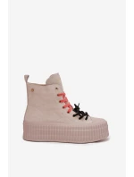 Zamszowe Ocieplane Trampki Damskie Na Masywnej Platformie GOE SS2N4047 Beżowe