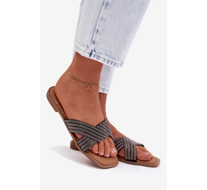 Dámské ploché nazouváky se štrasem Černé Zinnia