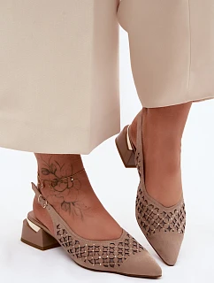 Kožené Semišové Dámské Sandály Otevřené Sítě Na Klín D&A CR61-3004 Béžové