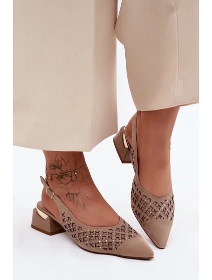 Kožené Semišové Dámské Sandály Otevřené Sítě Na Klín D&A CR61-3004 Béžové