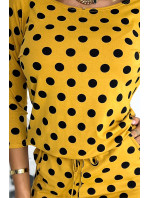 Športové šaty Numoco s viazaním a vreckami - horčicovo žlté s čiernymi bodkami