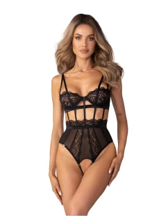 Dámske zvodné body Hersis Crotchless Teddy Black - Obsessive