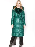 Dámska bunda s kožušinovým golierom zelená (ag6-28)