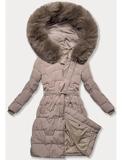 Béžová dámská bunda pro přechodné období s páskem model 21248446 - J.STYLE Béžová dámská bunda pro přechodné období s páskem model 21248446 - J.STYLE