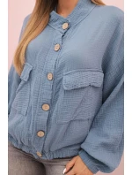 Dámske mušelínové tričko s dlhým rukávom denim blue