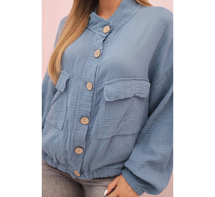 Dámske mušelínové tričko s dlhým rukávom denim blue