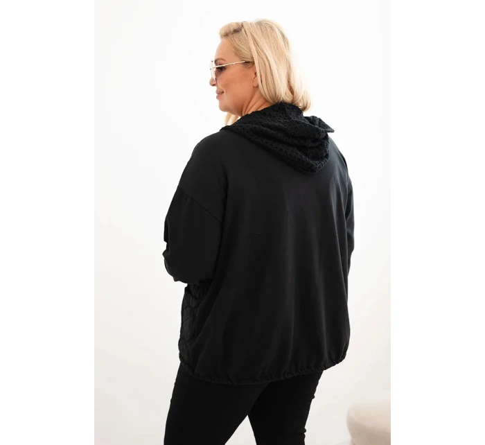 Dámske Plus veľkosť bavlnená mikina na zips čierna