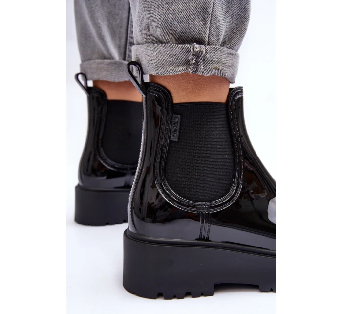 Lakierowane Kalosze Botki Na Platformie Big Star MM274395 Czarne Lakierowane Kalosze Botki Na Platformie Big Star MM274395 Czarne