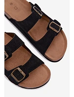 Kožené semišové dámské pantofle s přezkami černé model 22125572 - Boto