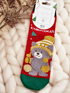 Dámske vianočné ponožky s medvedíkom, červené