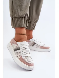 Dámske biele a ružové kožené tenisky D&A