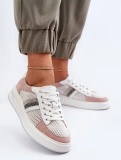 Dámske biele a ružové kožené tenisky D&A